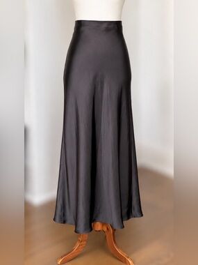 Zara Black Satin Bias Cut Maxi Skirt Size Small Elegant Slip Skirt